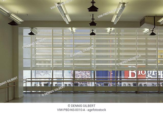 NEW 42ND STREET STUDIOS, 42ND STREET, NEW YORK, USA, PLATT BYARD DOVELL, INTERIOR, VIEW OUT FROM STUDIO LOUVRES AND BLINDS