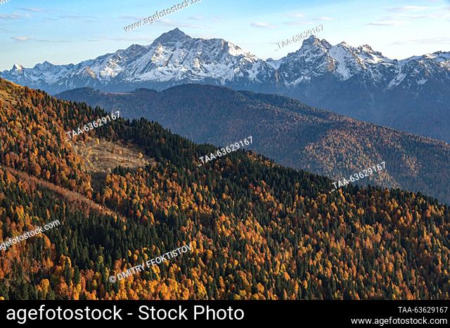 RUSSIA, SOCHI - OCTOBER 21, 2023: A view of wooded hillsides in the Caucasus Nature Reserve in the resort of Sochi in autumn. Dmitry Feoktistov/TASS