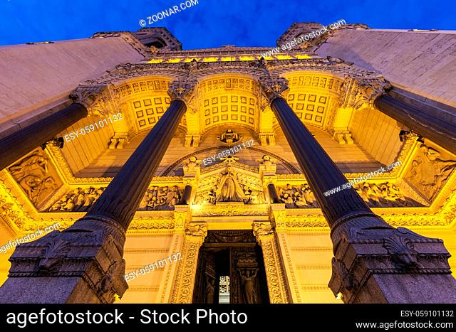 Basilica of Notre-Dame de Fourviere in Lyon. Lyon, Rhone-Alpes, France