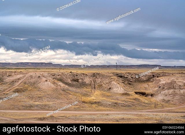 dark stormy clouds over prairie - Pawnee National Grassland in northern Colorado near Wyoming border in winter or early spring scenery