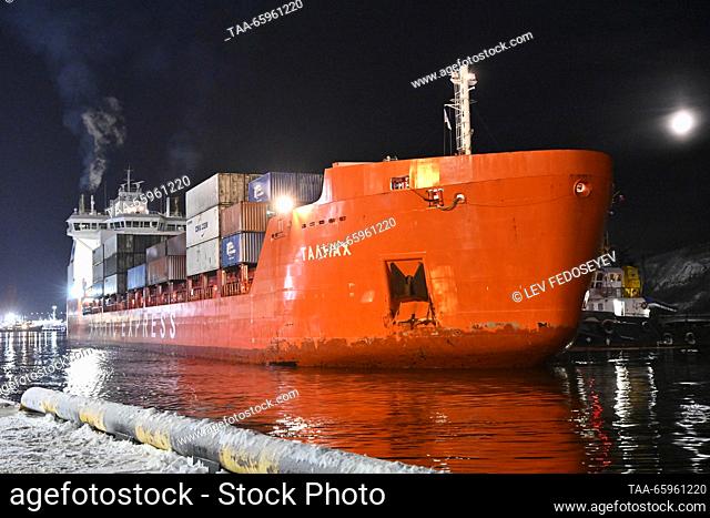 RUSSIA, MURMANSK - DECEMBER 20, 2023: Norilsk Nickel’s diesel-electric ship Talnakh delivers her 13, 000t cargo to the port of Murmansk