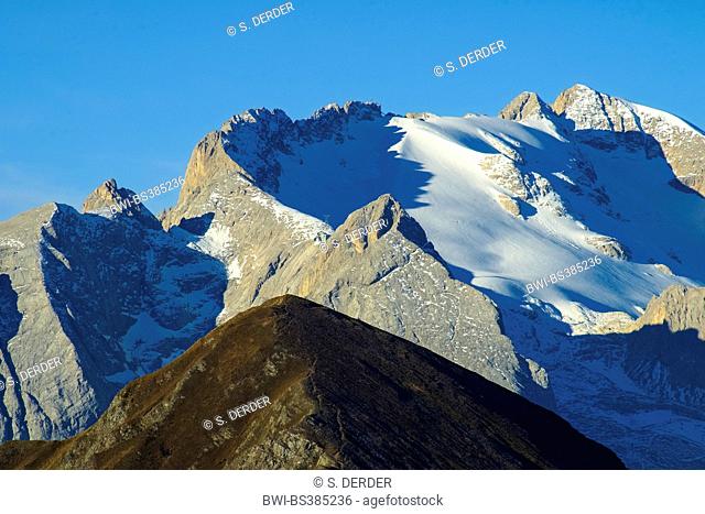 view to Monte Pore and Marmolata, Italy, South Tyrol, Dolomiten