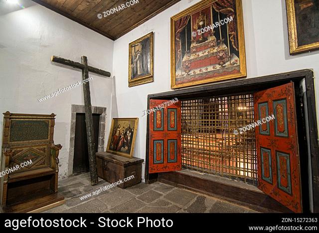 inside of the Monastery and Convento de Santa Clara in the city centre of Funchal at night on the Island Madeira of Portugal
