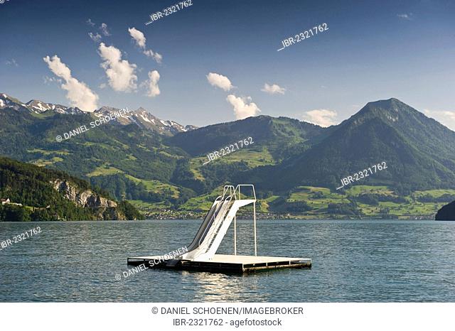 Water slide, Vitznau, Lake Lucerne, Canton of Lucerne, Switzerland, Europe