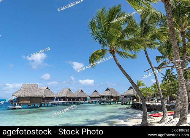 Overwater bungalows of the Maitai Hotel complex, Bora Bora, French Polynesia, Oceania