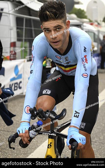 Belgian Wout Van Aert of Team Jumbo-Visma pictured at the finish of the men elite time trial race, 43, 3 km from Knokke-Heist to Brugge