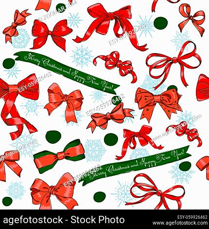 Seamless texture with Chrestmas red bows. Vector illustration eps8