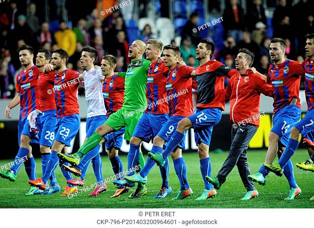 Plzen players bid farewell to fans after Europa League match FC Viktoria Plzen vs Olympique Lyon in Prague, Czech Republic, March 20, 2014