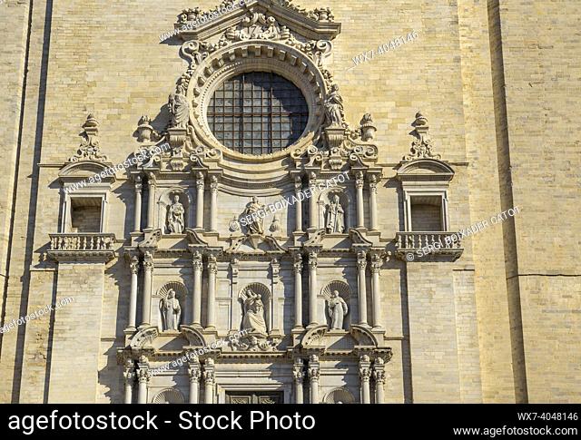 Front facade of the cathedral of Girona (Catalonia, Spain)