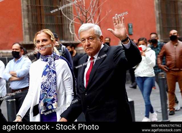 MEXICO CITY, MEXICO - JUNE 6: Mexico's President Andrés Manuel Lopez Obrador accompanied by his wife Beatriz Gutierrez Müller after voting at the polling place...