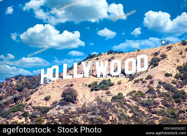 LOS ANGELES, USA - CIRCA AUGUST 2020: Hollywood sign in Los Angeles on blue sky
