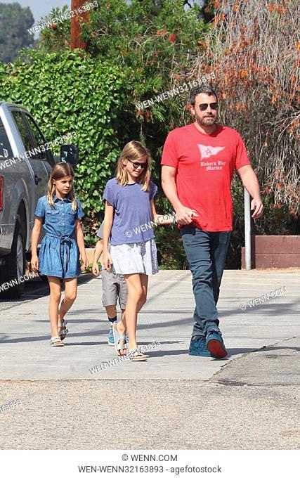 Ben Affleck and his children arriving for church at the Community United Methodist Church of Pacific Palisades, in the Pacific Palisades neighbourhood of Los...