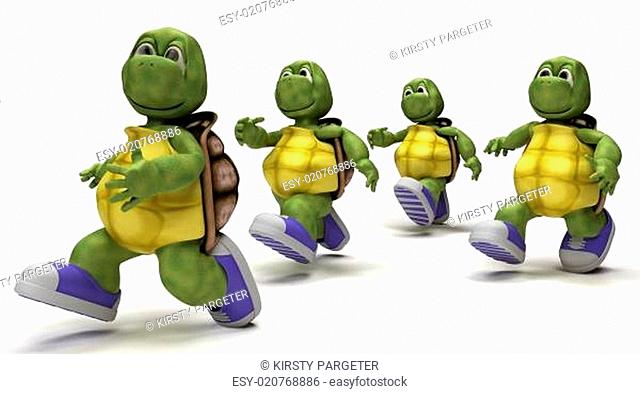 Tortoises running in sneakers