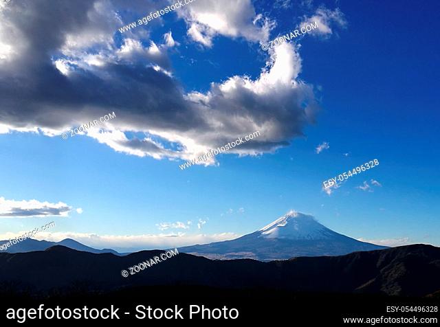 Fuji mount with clear blue sky and clouds