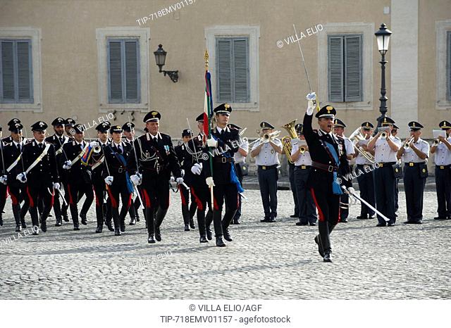 Italy. Latium Lazio, Rome. Rome, Change of the Guard in front of the Quirinale Palace. Carabinieri and Marinai of Italy
