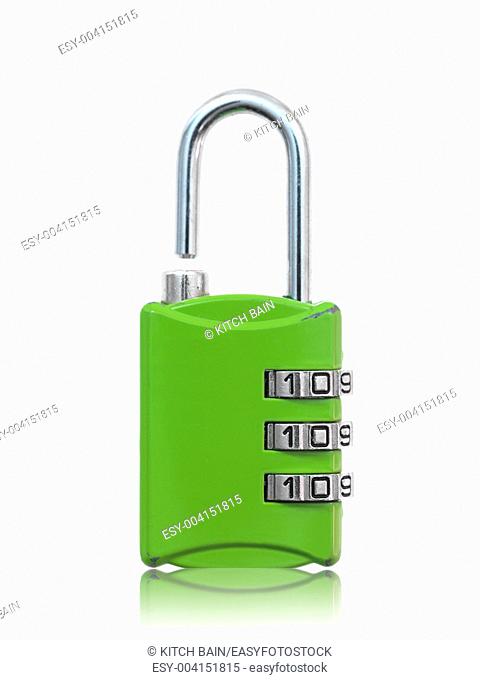 A luggage lock isolated against a white background