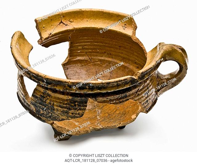 Fragments of cooking pot, internally glazed, bandors, on three legs, cooking pot tableware holder kitchenware soil find ceramic earthenware glaze lead glaze