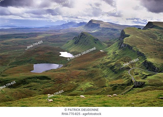 Slopes of the Quiraing, a geological wonder, its distinctive features resulting from landslips of basalt lavas upon softer sedimentary rocks beneath