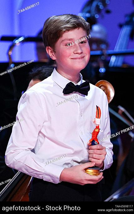 RUSSIA, MOSCOW - DECEMBER 12, 2023: The first place winner in the piano category, pianist Deni Kokhanovsky, attends an award ceremony for the 24th Nutcracker...