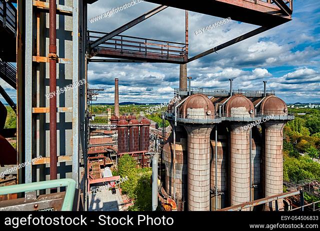 Industrial factory in Duisburg, Germany. Public park Landschaftspark, landmark and tourist attraction