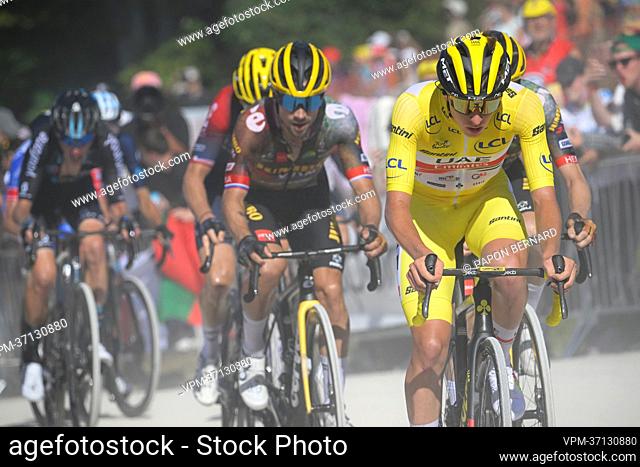 Slovenian Tadej Pogacar of UAE Team Emirates pictured in action during stage seven of the Tour de France cycling race, a 176 km race from Tomblaine to La Super...