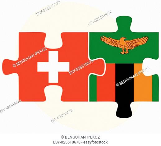 Switzerland and Zambia Flags in puzzle isolated on white background