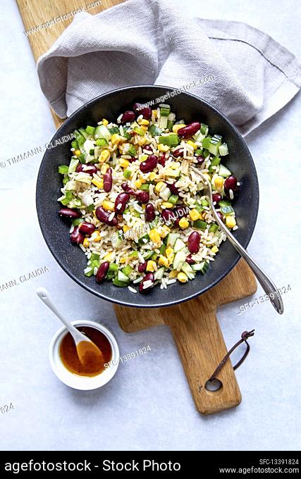 Rice salad with corn and kidney beans