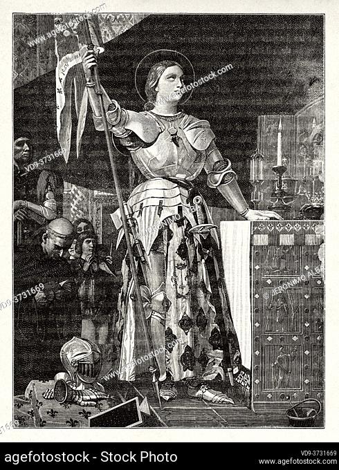 Portrait of Joan of Arc at the Coronation of Charles VII in the Cathedral at Reims. Jeanne d'Arc (1412-1431) nicknamed The Maid of Orleans