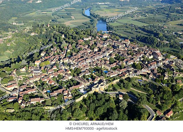 France, Prigord Noir Black Prigord, Dordogne valley, Dordogne, Domme labelled Les Plus Beaux Villages de France The Most Beautiful Villages of France aerial...
