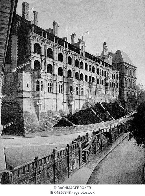 Early autotype of Château de Blois palace, Loir-et-Cher, France, historical photograph, 1884