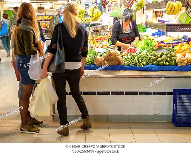 -Young Women Shopping in Market- Alicante Spain