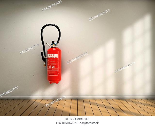 Extinguisher fixed on white wall