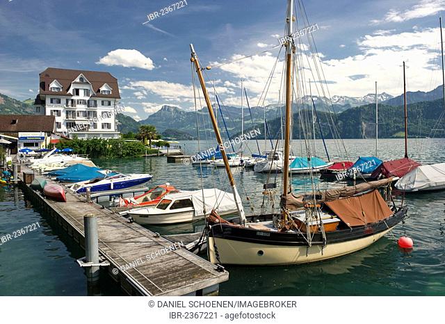 Marina in Weggis, Lake Lucerne, Canton of Lucerne, Switzerland, Europe