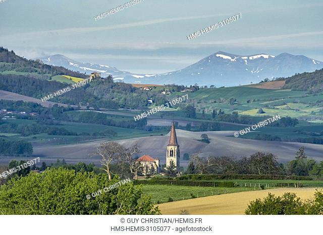 France, Puy de Dome, Billom in the Natural Regional Park of Livradois Forez and in the background the Regional Natural Park of the Volcanoes of Auvergne