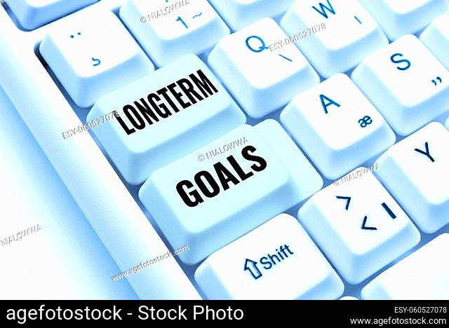 Conceptual caption Longterm Goals, Business overview Strategic target that is required more time for completion Typing Online Member Name Lists