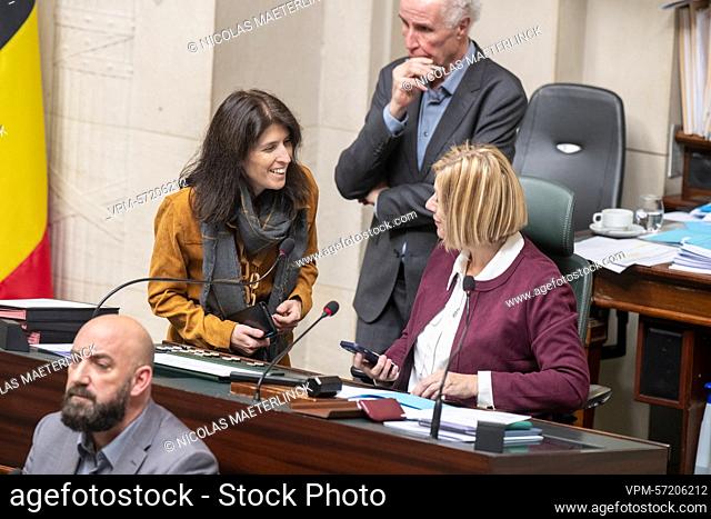 New State Secretary for Budget Alexia Bertrand and Chamber chairwoman Eliane Tillieux pictured during a plenary session of the Chamber at the Federal Parliament...