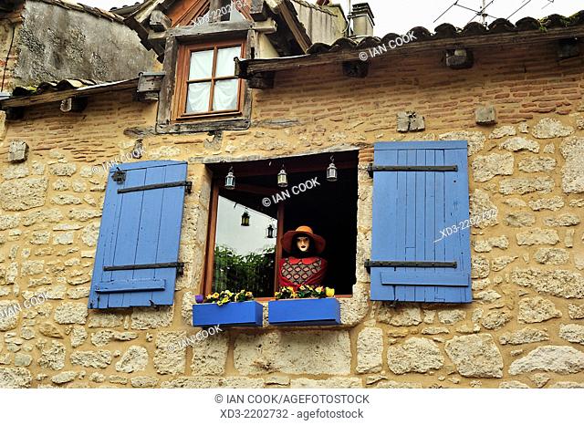 window with mannequin, Bergerac, Dordogne Department, Aquitaine, France