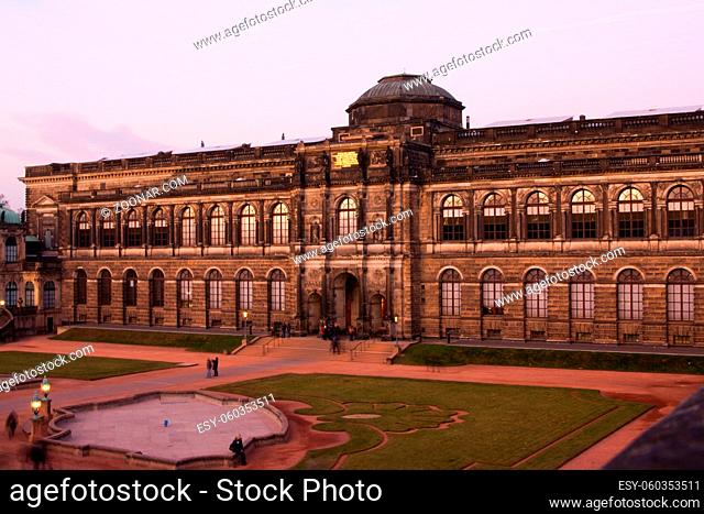 DRESDEN, GERMANY-SEPTEMBER 08, 2015: Panoramic on Zwinger Palace - royal palace since 17th century in Dresden. Today, Zwinger complex are most visited place in...