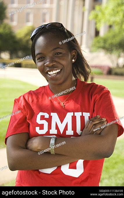 Smiling African American woman on college campus