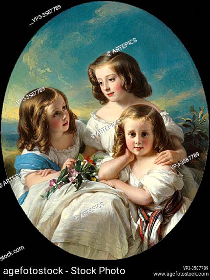 Winterhalter Hermann - Trois Demoiselles De La Famille De Châteaubourg - German School - 19th Century