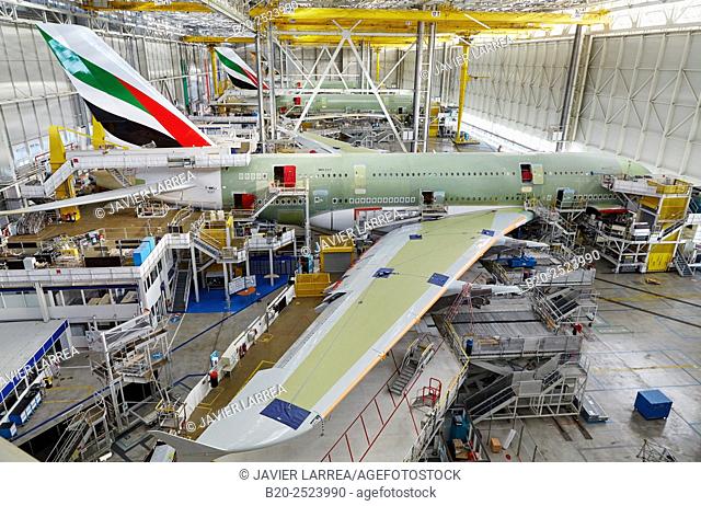 Aircraft construction. Let's visit Airbus. Tour of the AIRBUS A380 assembly factory. Aeroscopia. Toulouse. Haute Garonne. France