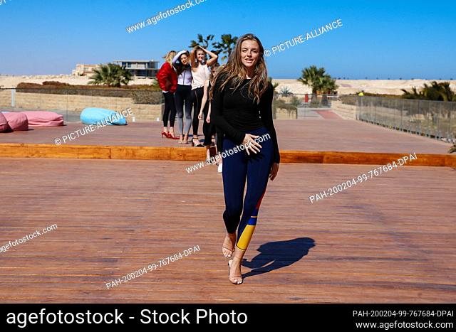 03 February 2020, Egypt, Hurghada: Michelle-Anastasia Masalis, Miss Hamburg, during catwalk training at the hotel ""The Cascades""