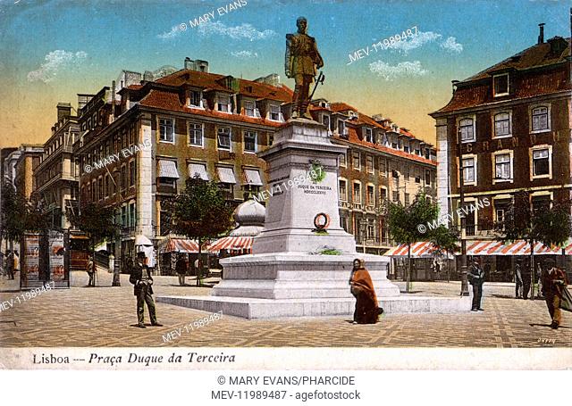 Praca Duque da Terceira, Lisbon, Portugal, with a statue of Antonio Jose Severim de Noronha, First Duke of Terceira (1792-1860), military officer, statesman