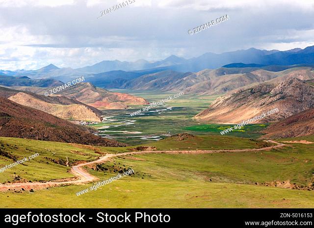 Landscape of mountains in Tibet in the summer