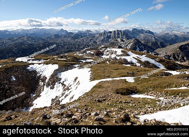 Beautiful mountain range scenery from Schneibstein to the Steinerne Meer mountains, Austria