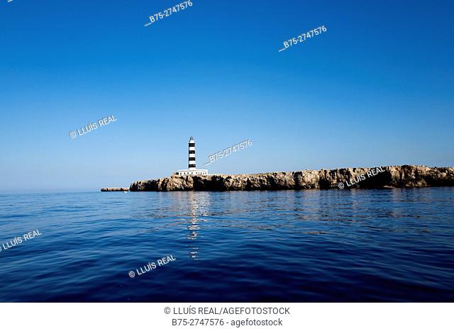 Island with lighthouse and blue sky. Minorca. Mediterranean Sea. Balearic Islands, Spain