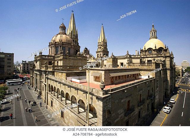 Guadalajara City. Old Guadalajara City. Plaza de Armas Square and the Cathedral. Mexico