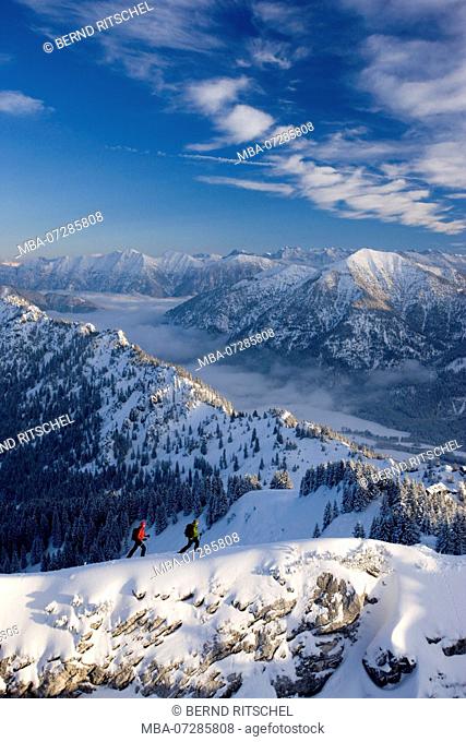 Winter hike to the Teufelstättkopf (mountain), Ammergau Alps, near Oberammergau, Upper Bavaria, Bavaria, Germany