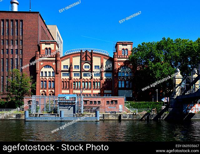 Historical Power Plant at the River Spree, Charlottenburg, Berlin, Germany. Historisches Kraftwerk am Spreeufer, Charlottenburg, Berlin, Deutschland
