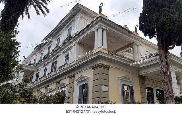 CORFU, GREECE- January 21, 2018: Achilleion palace of Empress of Austria Elisabeth of Bavaria in Corfu island, Greece